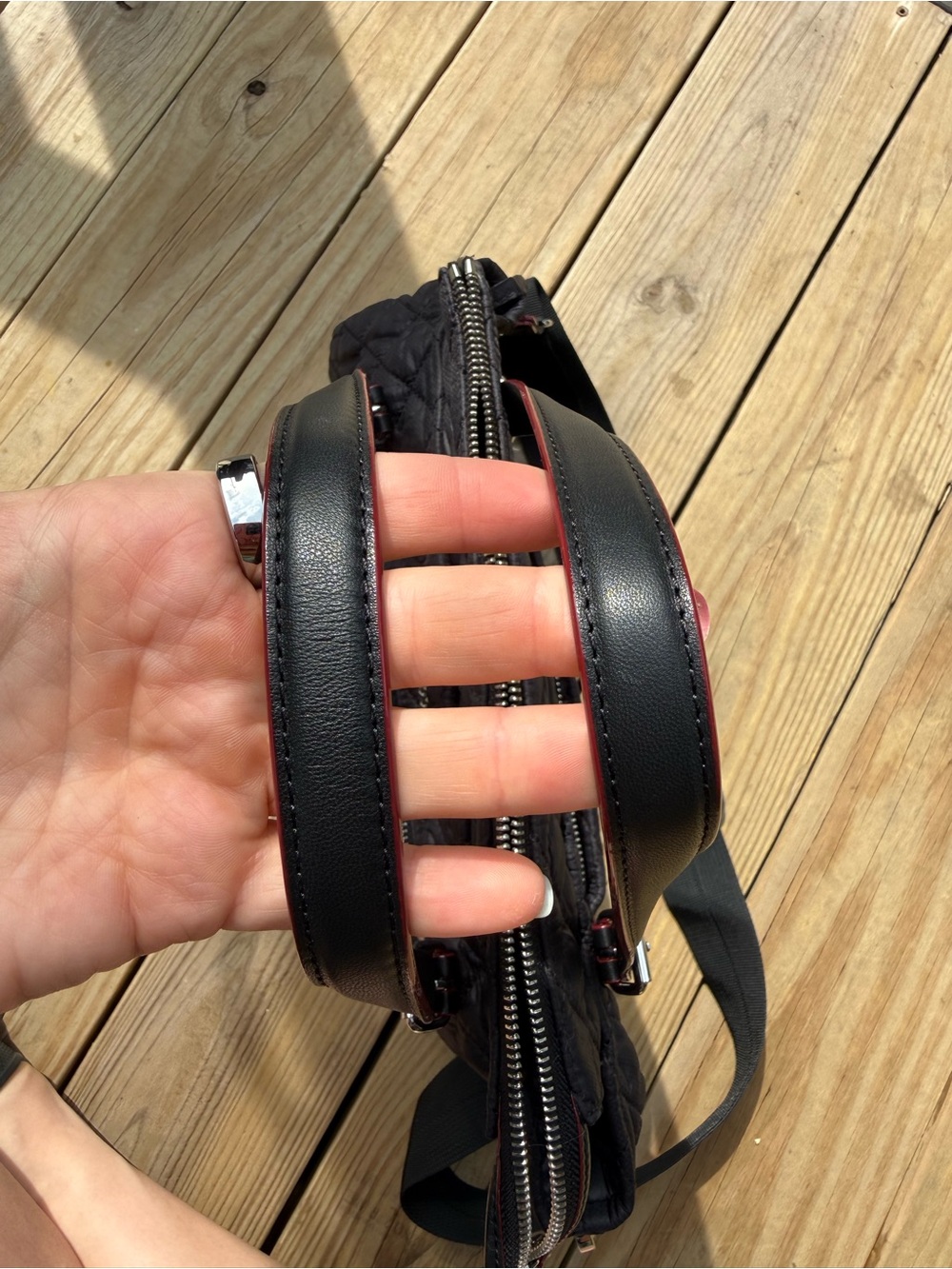 MZ Wallace Quilted Black Tote with Red Trim - Picture 5 of 9